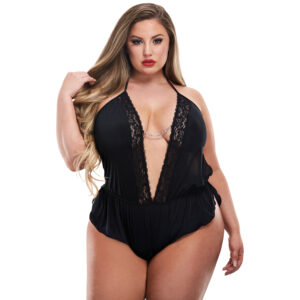 Baci Sexy Satin Teddy Plus Size - Sort - One Size Queen