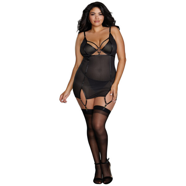 Dreamgirl Plus Size Mesh Hofteholder Sæt - Sort - 3XL