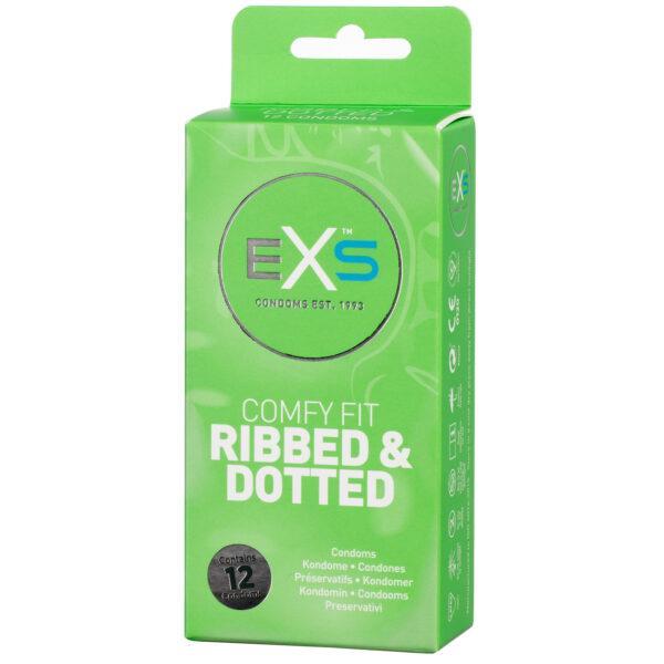 EXS 3in1 Comfy Fit Ribbed & Dotted Kondomer 12 stk - Klar