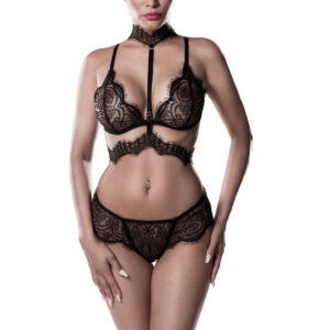 Grey Velvet Sexy Neckholder Blonde BH Sæt - Sort - XL