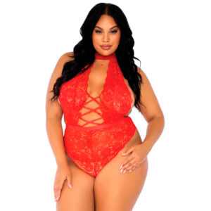 Leg Avenue Bundløs Blonde Teddy Plus Size - Rød