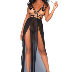 Leg Avenue Maxi Kjole med G-streng - Sort - S/M