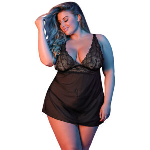 Magic Silk Fly Away Babydoll Sæt Plus Size - Sort - Queen Size