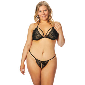 Nortie Friia Black Trekants BH og Bundløs G-Streng Sæt Plus Size - Rød - Plus Size
