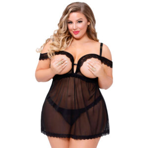 Seven til Midnight Blonde Babydoll Sæt Plus Size - Sort - XL