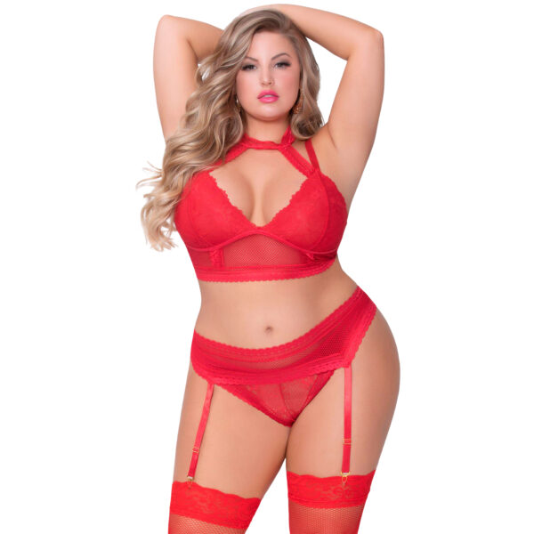 Seven til Midnight Halterneck BH Sæt Plus Size Rød - Sort - XL/2XL
