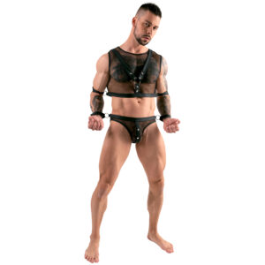 Svenjoyment Fiskenet Crop Top med Jock og Håndjern - Sort - M