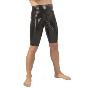 Late X Latex Lang Shorts med Penis Sleeve Mænd - Sort - XL