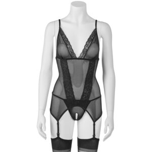 Nortie Thora Blonde Bodystocking Sæt med Hofteholder - Sort - One Size