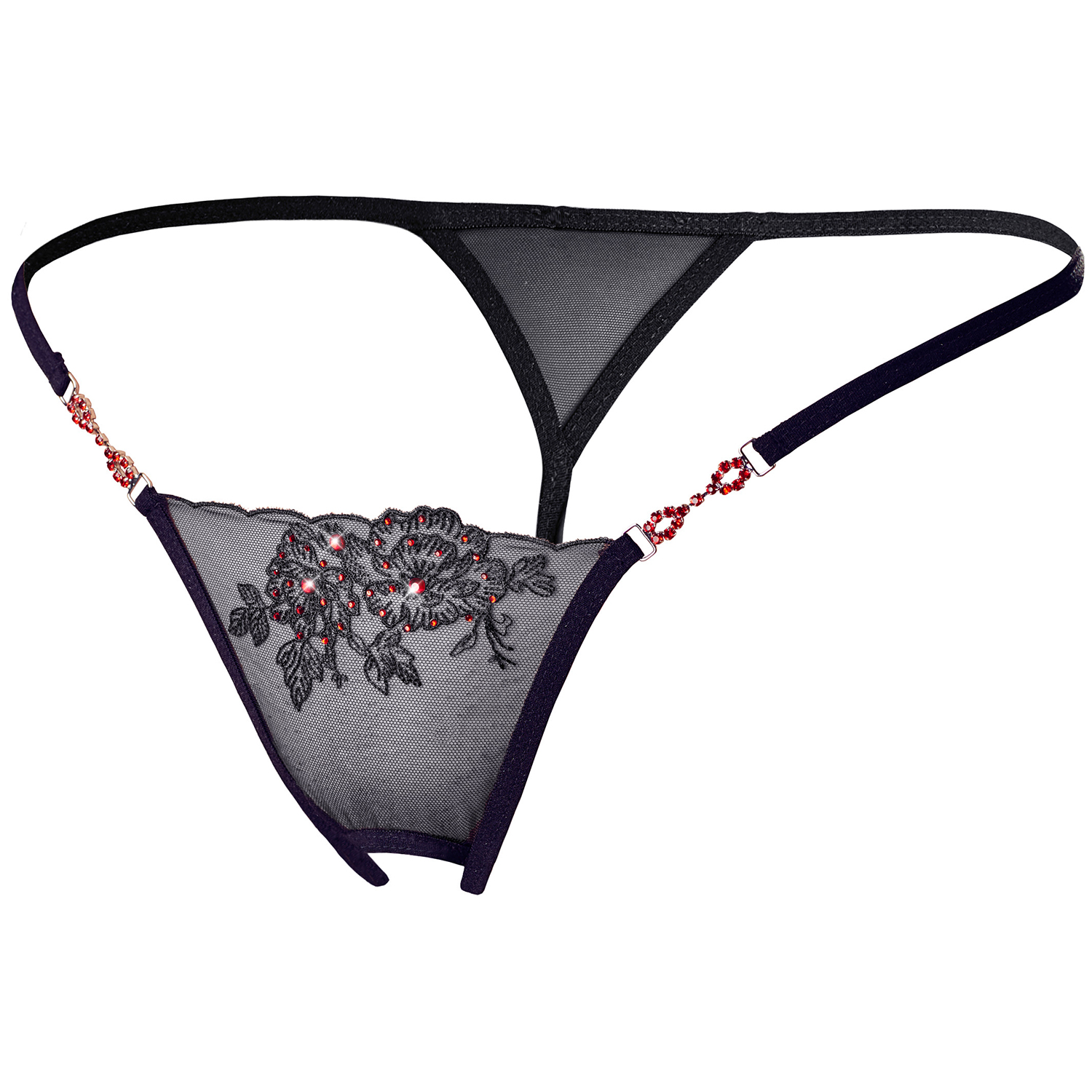 Cottelli Bundløs G-streng med Røde Rhinsten - Sort - L/XL Cottelli Bundløs G-streng med Røde Rhinsten - Sort - L/XL
