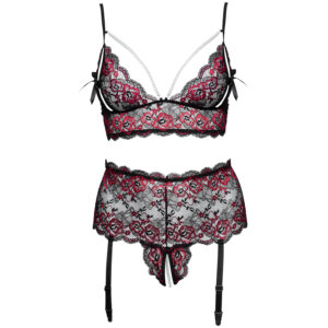 Cottelli Curves Bundløs Rød Blonde Peek-a-Boo BH Sæt Plus Size - Rød - 3XL/4XL