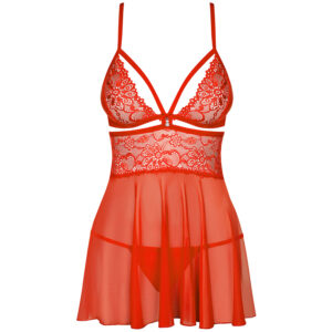 Obsessive Rød Mesh Babydoll Sæt - Sort - 2XL