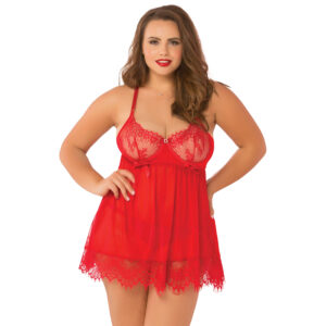 Seven 'til Midnight Seven til Midnight High Bed of Roses Babydoll Sæt Plus Size - Rød - XL/2XL