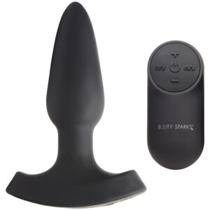Booty Sparks Laser Series Heart Small Fjernbetjent Butt Plug med LED - Sort