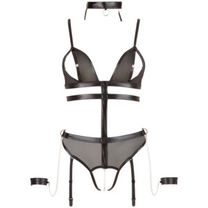 Cottelli Bondage Bundløs Teddy med Manchetter - Sort - S