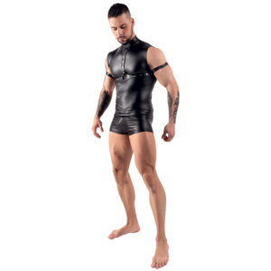 Svenjoyment Wetlook Top med Harness - Sort - L