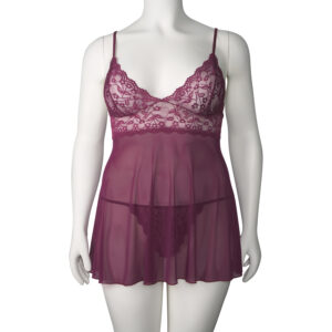 Nortie Basil Bordeaux Babydoll Sæt Plus Size - Bordeaux