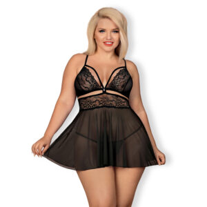 Obsessive Sort Babydoll Sæt Plus Size - Sort