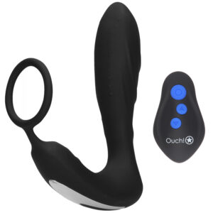 Ouch! Elektro og Vibrerende Butt Plug med Penisring - Sort