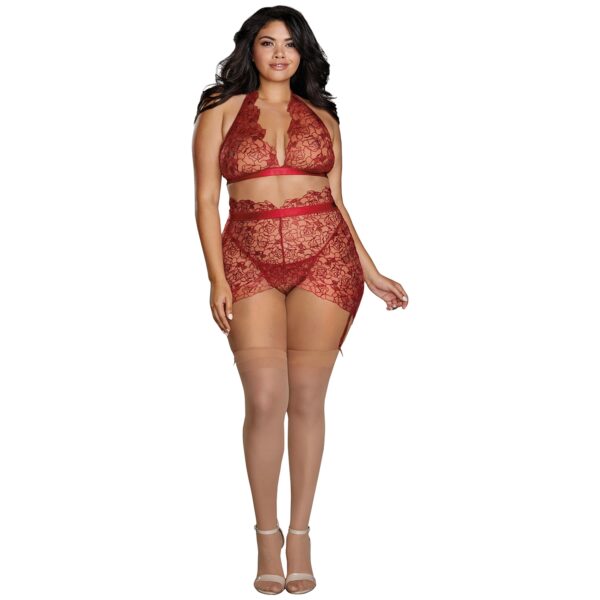 Dreamgirl Delicate Floral BH Sæt Plus Size - Sort - 2XL