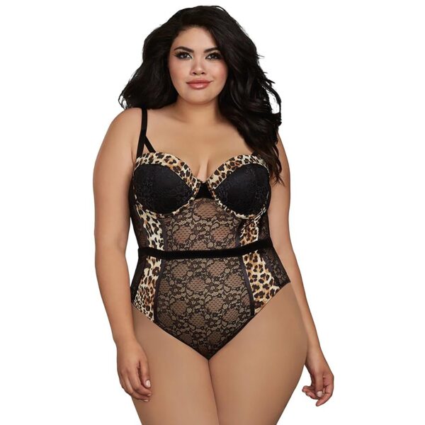 Dreamgirl Leopard Teddy Plus Size - Sort - 2XL