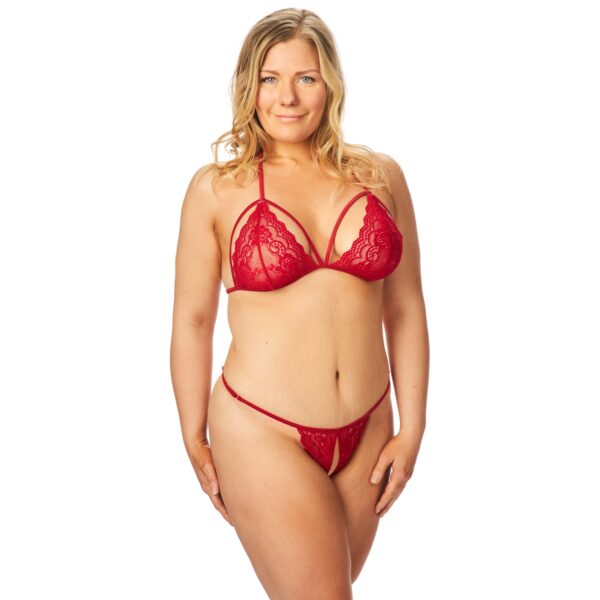 NORTIE Friia Rød BH og Bundløs G-Streng Sæt Plus Size - Rød - One Size