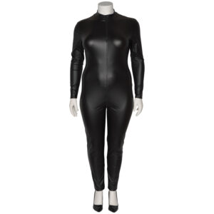 Nortie Fetish Wetlook Bundløst Catsuit Plus Size - Sort