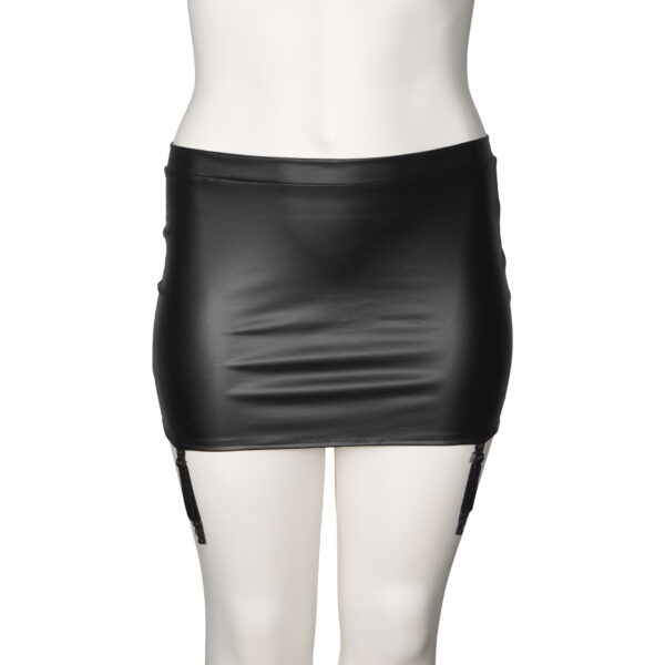 Nortie Fetish Wetlook Nederdel med Strømpestropper Plus Size - Sort