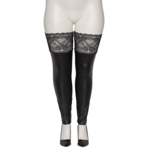Nortie Fetish Wetlook Selvsiddende Strømper Plus Size - Sort