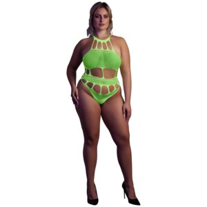 Ouch! Glow in the Dark Neon Grøn Body Plus Size - Grøn - Plus size