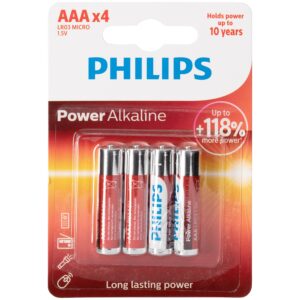 Philips LR03 AAA Alkaline Batterier 4 stk - Sølv