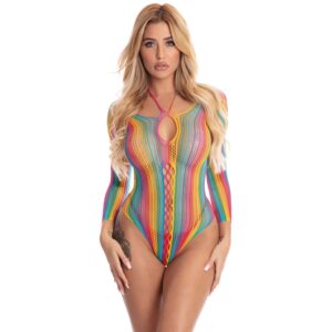 Pink Lipstick Multifarvet Langærmet Bodysuit - Flere farver - One Size