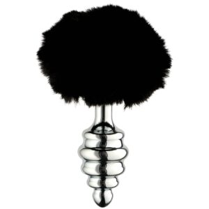 Alive BDSM Line Sort Fluffy Metal Butt Plug L - Sort