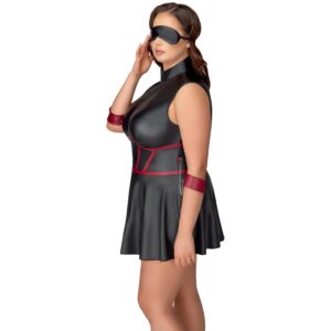 Cottelli Bondage Curves Sort Wetlook Bondage Kjole med Blindfold - Black - XL
