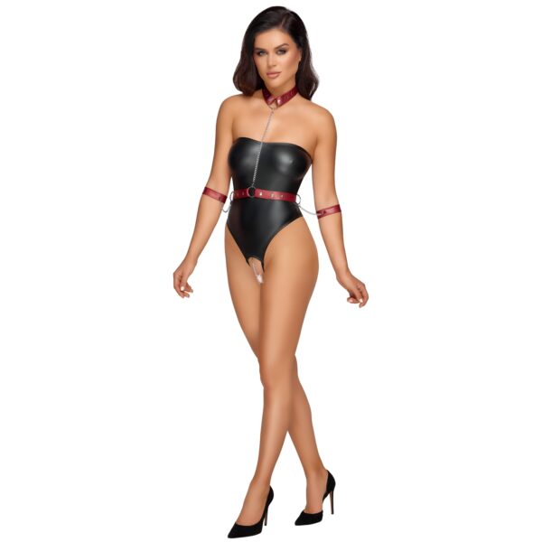 Cottelli Bondage Wetlook Body med Manchetter - Black - L