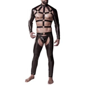 Grey Velvet Men Full Body Harness - Black - S/M