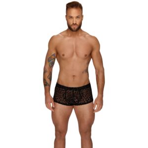 Noir Handmade Men Leopard Mesh Shorts - Black - 2XL