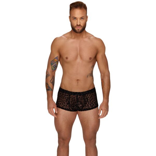 Noir Handmade Men Leopard Mesh Shorts - Black - XL
