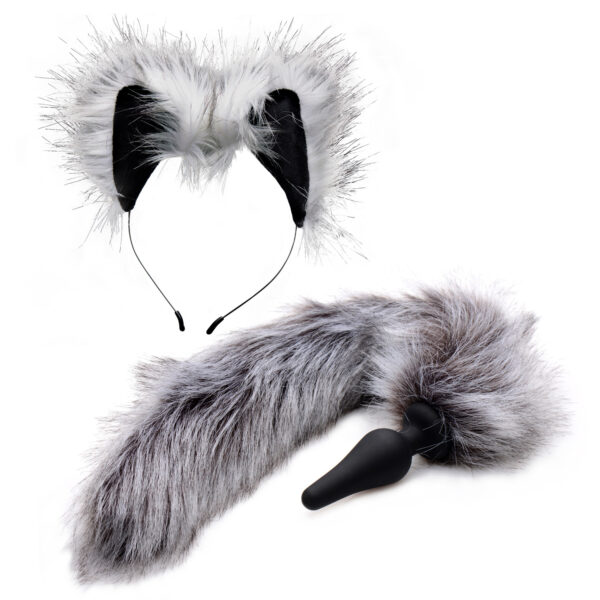 Tailz Grey Wolf Tail Anal Plug og Ører - Grey
