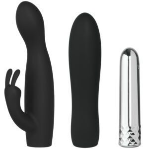 Sinful Double Trouble Opladelig Rabbit og Wand Bullet Vibrator Sæt - Black