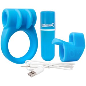 Screaming O Charged Combo Opladelig Penisring og Fingervibrator - Blue