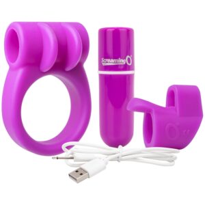 Screaming O Charged Combo Opladelig Penisring og Fingervibrator - Purple