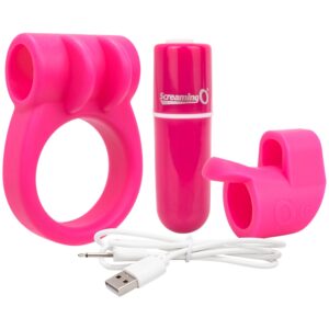 Screaming O Charged Combo Opladelig Penisring og Fingervibrator - Rose